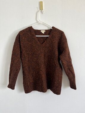 J. Crew Brown Wool Speckled V-Neck Sweater Size Large